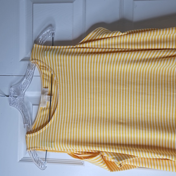 Michael Kors Yellow White Stripes Long Sleeve With Cut Out Shoulders Shirt Sz 1X - Picture 3 of 15
